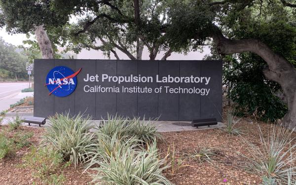 The sign outside to entrance to NASA's Jet Propulsion Laboratory 