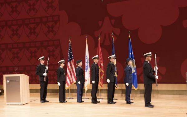 This is a photo of me doing the color guard for the Harvard Business School Veteran's Day Ceremony which ROTC members are invited to attend.