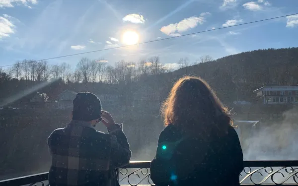 My roommate and I standing in the mist of a waterfall at Shelburne Falls. 
