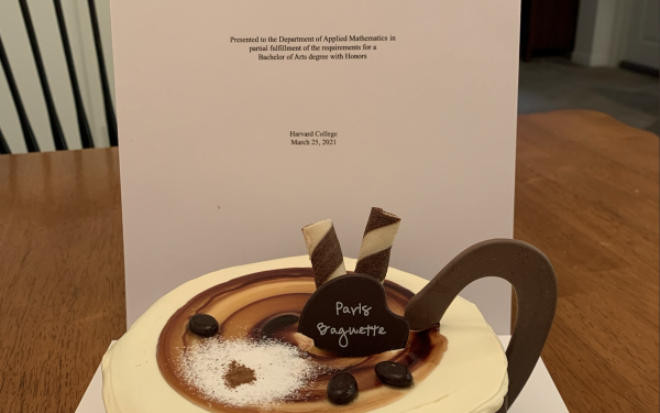 Cake from Paris Baguette in front of  my Thesis Title Page