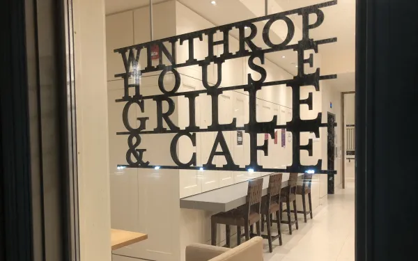 Photo of sign that reads "Winthrop House Grille & Cafe"