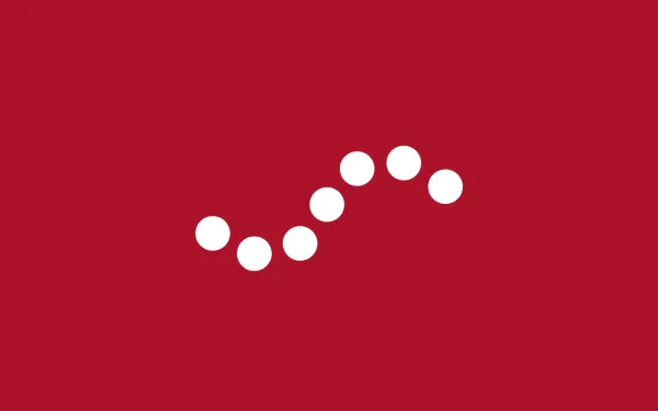 White dots in an "S" shape on a dark red background 
