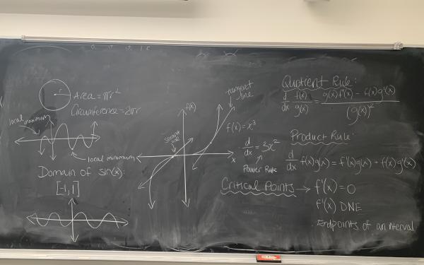 A chalkboard full of math in the Science Center