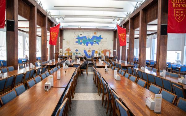 The dining hall in Quincy House, an upperclassmen house