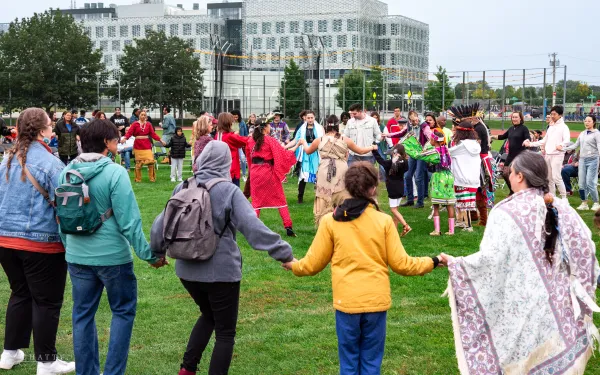 A group friendship dance at the Harvard Powwow. Picture Credits: Cathie Dondero 