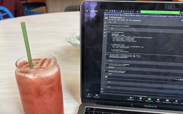 Learning to code in Python with a iced tea from Life Alive Cafe