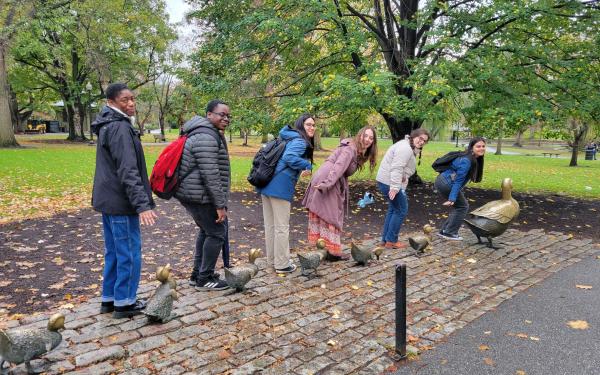 Lizbeth pictured in the Boston Commons with five friends from her Emerging Scholars Program cohort.