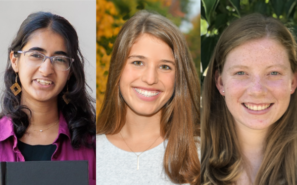 Three individuals in separate portraits. From Left to Right: Antara, Sofia, Kathryn