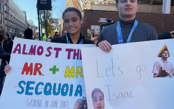 Secquoia and her fiancé after running the Cambridge Half Marathon 