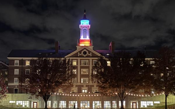 Night View of Pforzheimer House from the Quad Lawn