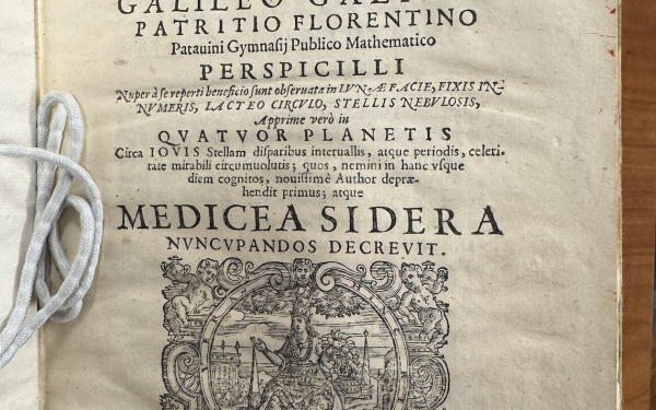 A photo of a book by Galileo in Houghton Library