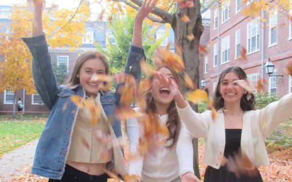 Friends and I throwing leaves