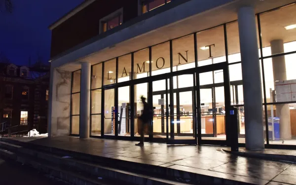 Image of the front of Lamont Library