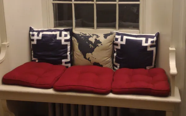 Photograph of author's window seat in her dorm room