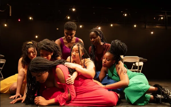 Student actors on stage